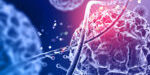 3d render of a medical background with close up of virus cells and DNA strand
